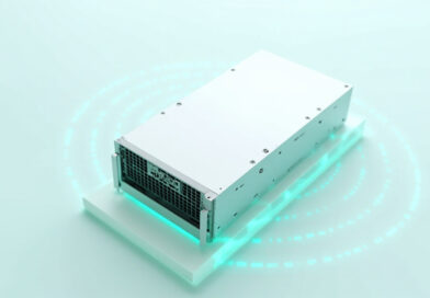 Servidor rack iluminado con anillos de datos concéntricos verdes