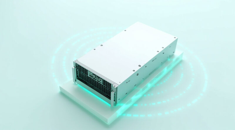 Servidor rack iluminado con anillos de datos concéntricos verdes