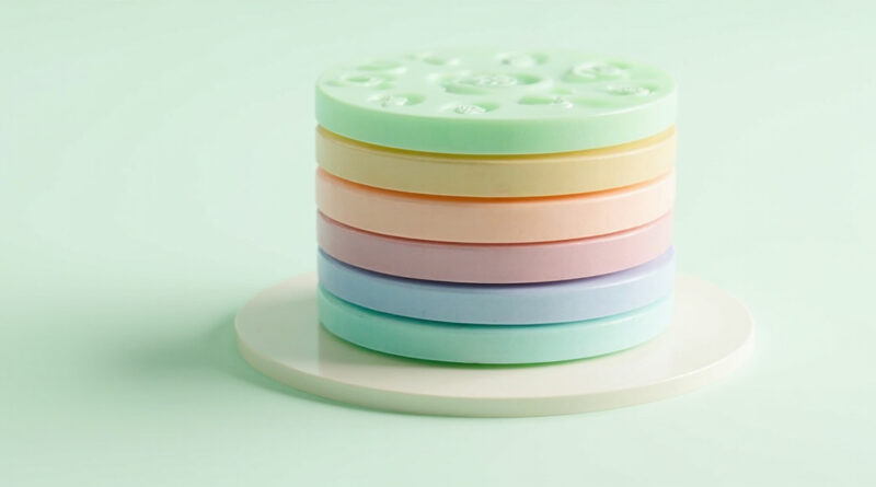 Discos de colores pastel apilados representando distribuciones Linux