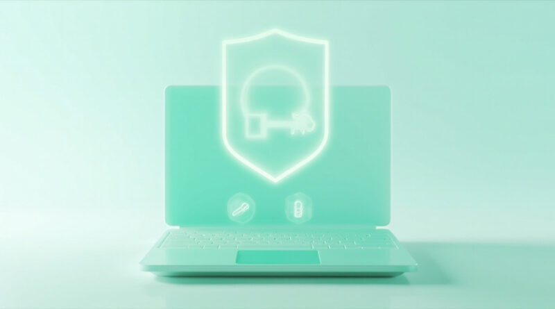 Portatil con escudo que contiene usuario y llave representando robo de credenciales