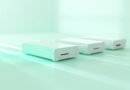 Modulos de hardware de red en fila con haces de luz entre ellos